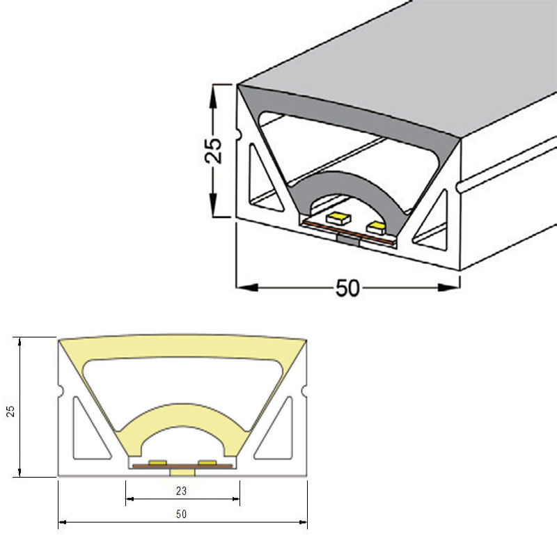 Large Silicone LED Strip Light Channel For 20mm LED Strips Lights - 50*25 mm 120 ° Top Emitting Large Silicone LED Strip Light Channel For 20mm LED Strips Lights - 50*25 mm 120 ° Top Emitting